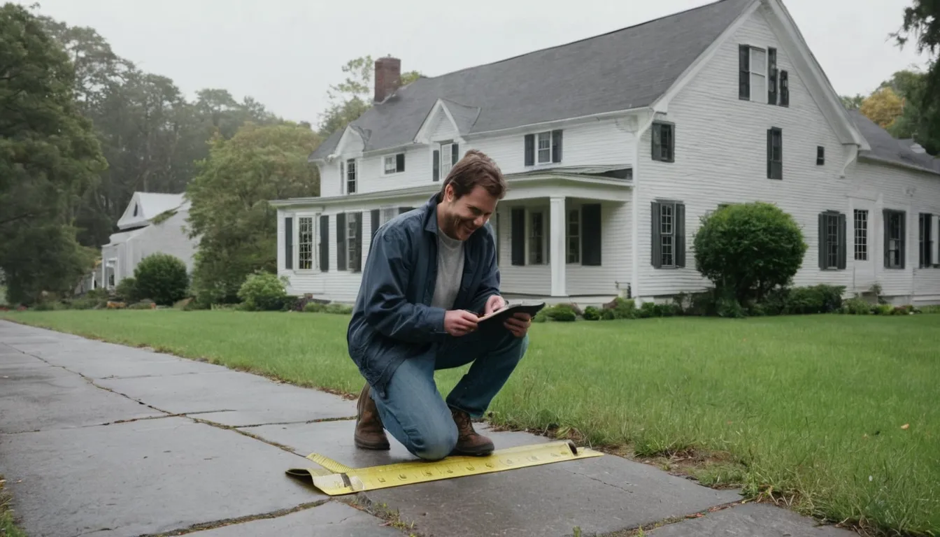 A homeowner taking photos and measurements of a driveway area